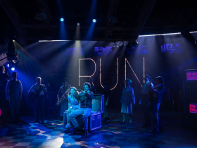 Milwaukee Repertory Theater presents Run Bambi Run in the Quadracci Powerhouse September 14 – October 22, 2023. Pictured: Erika Olson, Ian Littleworth and cast