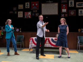 Milwaukee Repertory Theater presents What the Constitution Means to Me in the Stiemke Studio February 6 – March 17, 2024. Pictured: Jessie Fisher, William Mobley and Hazel Dye
