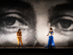 Milwaukee Repertory Theater presents Mrs. Christie April 14 – May 10, 2026. Pictured L to R: Zoë Sophia Garcia  and Alex Keiper