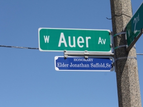 Elder Jonathan Saffold, Sr. Honorary, W. Auer Avenue and N. 2nd Street