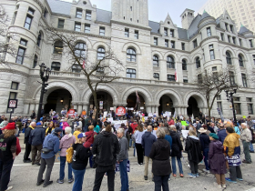 Protest outside of Judge Hannah Dugan hearing in federal criminal case