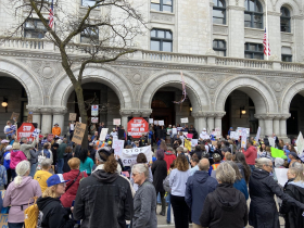 Protest outside of Judge Hannah Dugan hearing in federal criminal case