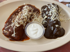 Enchiladas with red sauce and mole