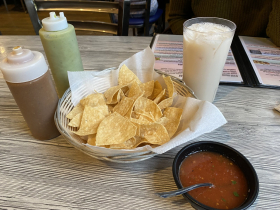 Horchata, chips, and salsa