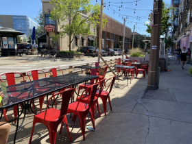 Outdoor seating at Crossroads Collective