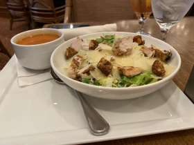 Tomato Soup and Chicken Caesar Salad