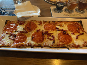 Flatbread with pepperoni and sun-dried tomatoes