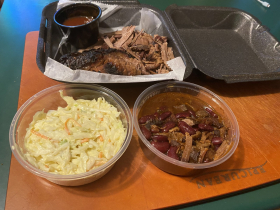 Brisket, coleslaw and House Baked Beans