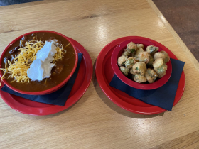 Brisket chili and okra