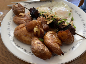 Steak satay and tavern potatoes
