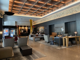 The lobby by the restaurant