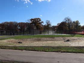 Stormater retention basin in Jackson Park