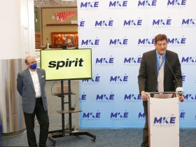 Atul Kumria, Spirit Airlines regional director, and Brian Dranzik, airport director