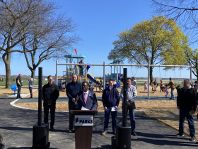 County Executive David Crowley speaks at Mitchell Airport Park Ribbon Cutting