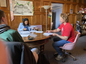 (Left) Marcelia Nicholson Bovell (Right) Peter Rickman during card check for Landmark Credit Union Live workers. Photo by Graham Kilmer March 25, 2026.