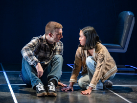 Milwaukee Repertory Theater presents The Coast Starlight in the Stiemke Studio, September 3 – October 6, 2024. Pictured: Emily S. Chang and Jack Ball.