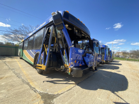 MCTS bus struck by Reckless Driver. Photo by Graham Kilmer.