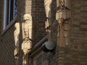 Above the front door at Messmer High, students can observe owls modeled by the American Terra Cotta & Ceramic Co. from 1929.