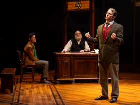 Milwaukee Repertory Theater presents The Chosen in the Quadracci Powerhouse, March 5 – 31, 2024. Pictured: Hillel Rosenshine, Ron Orbach and Eli Mayer