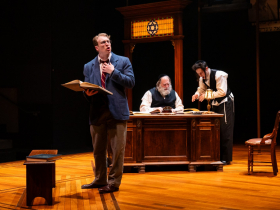 Milwaukee Repertory Theater presents The Chosen in the Quadracci Powerhouse, March 5 – 31, 2024. Pictured: Eli Mayer, Ron Orbach and Hillel Rosenshine