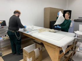MPM staff pack 19th and 20th century British ceramics for transport to new museum
