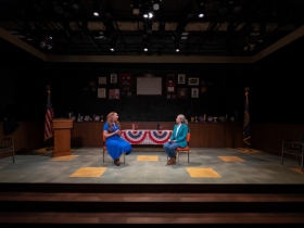 Milwaukee Repertory Theater presents What the Constitution Means to Me in the Stiemke Studio February 6 – March 17, 2024. Pictured: Maya O’Day-Biddle and Jessie Fisher