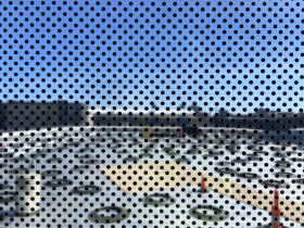 Bird repellent dotting on exterior windows at Nature & Culture Museum of Wisconsin