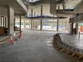 Entranceway designed to resemble confluence of Milwaukee's three rivers at Nature & Culture Museum of Wisconsin. Photo taken Aug. 27, 2025 by Graham Kilmer.