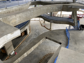 View of entranceway designed to resemble confluence of Milwaukee's three rivers at Nature & Culture Museum of Wisconsin