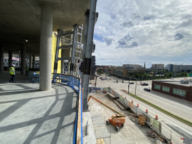 View of N. 6th Street from third floor of Nature & Culture Museum of Wisconsin during construction