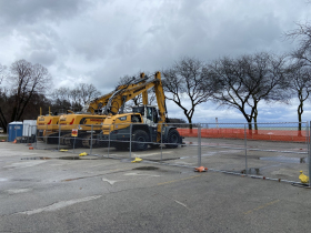 Heavy construction equipment in North Point parking lot