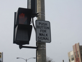 Push button for walk signal but there is no button to push at N. 12th St. and W. Highland Ave.