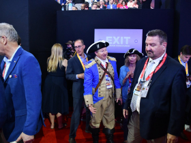 RNC attendee dressed as revolutionary war soldier