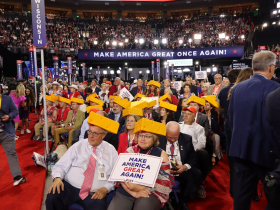 Wisconsin delegation wearing cheeseheads