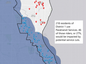 MCTS map of potential paratransit reduction in county board District 1.