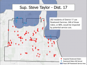 MCTS map of potential paratransit reduction in county board District 17.