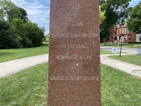 Inscription on red granite plinth supporting Christian Wahl Bust. Photo by Graham Kilmer.