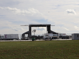 Harris Campaign Stage in Veterans Park