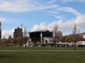 Harris Campaign Stage in Veterans Park