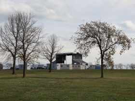 Harris Campaign Stage in Veterans Park