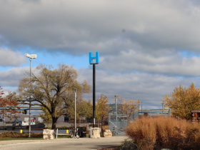 Watermarker in Harbor View Plaza at the far east end of E. Greenfield Ave.