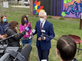 Gov. Tony Evers speaks at a press conference April 13th, 2021