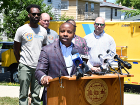 Mayor Cavalier Johnson at Adopt-a-Neighborhood Press Conference