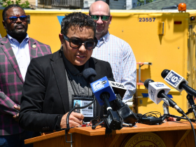 DNS Commissioner Jezamil Arroyo-Vega at Adopt-a-Neighborhood Press Conference