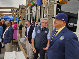 Rainbow crosswalk ribbon cutting