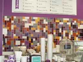Colorful tile and part of the Purple Door spoon collection add to the atmosphere inside the shop.