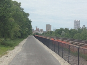 Bay View to Downtown Bikeway looking north towards Downtown.