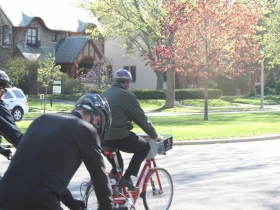 Mayor Barrett leads the bike ride towards downtown.