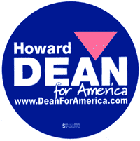 The Dean campaign has printed thousands of these stickers with the pink triangle to woo gay voters to their cause.