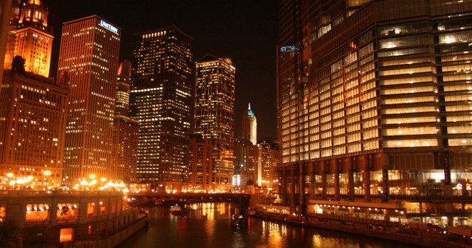 The Chicago River at night